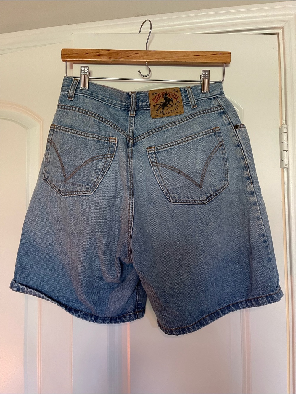 Vintage Legend High-Waist Denim Shorts - Light Blue